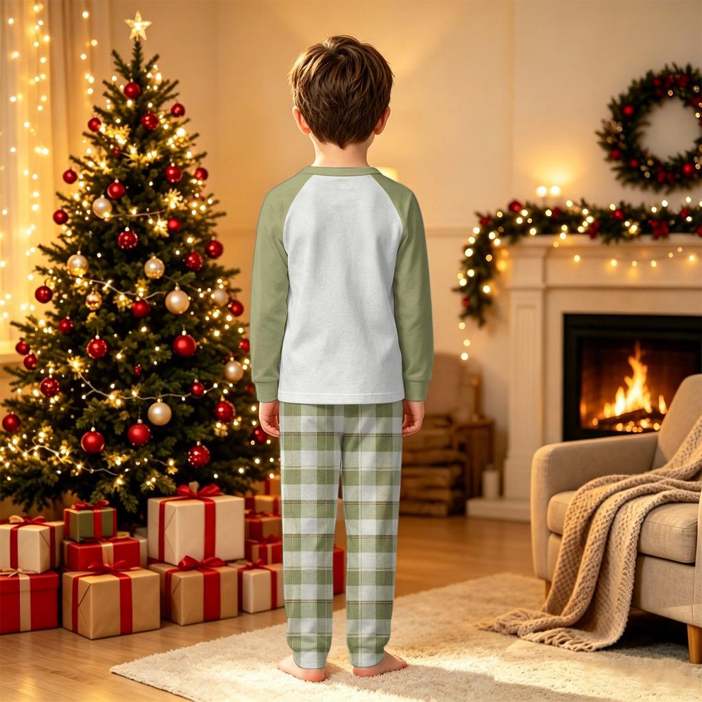 Family Matching Christmas Pajama Set Long Sleeve Long Pants Round Neck Print for Adults and Kids