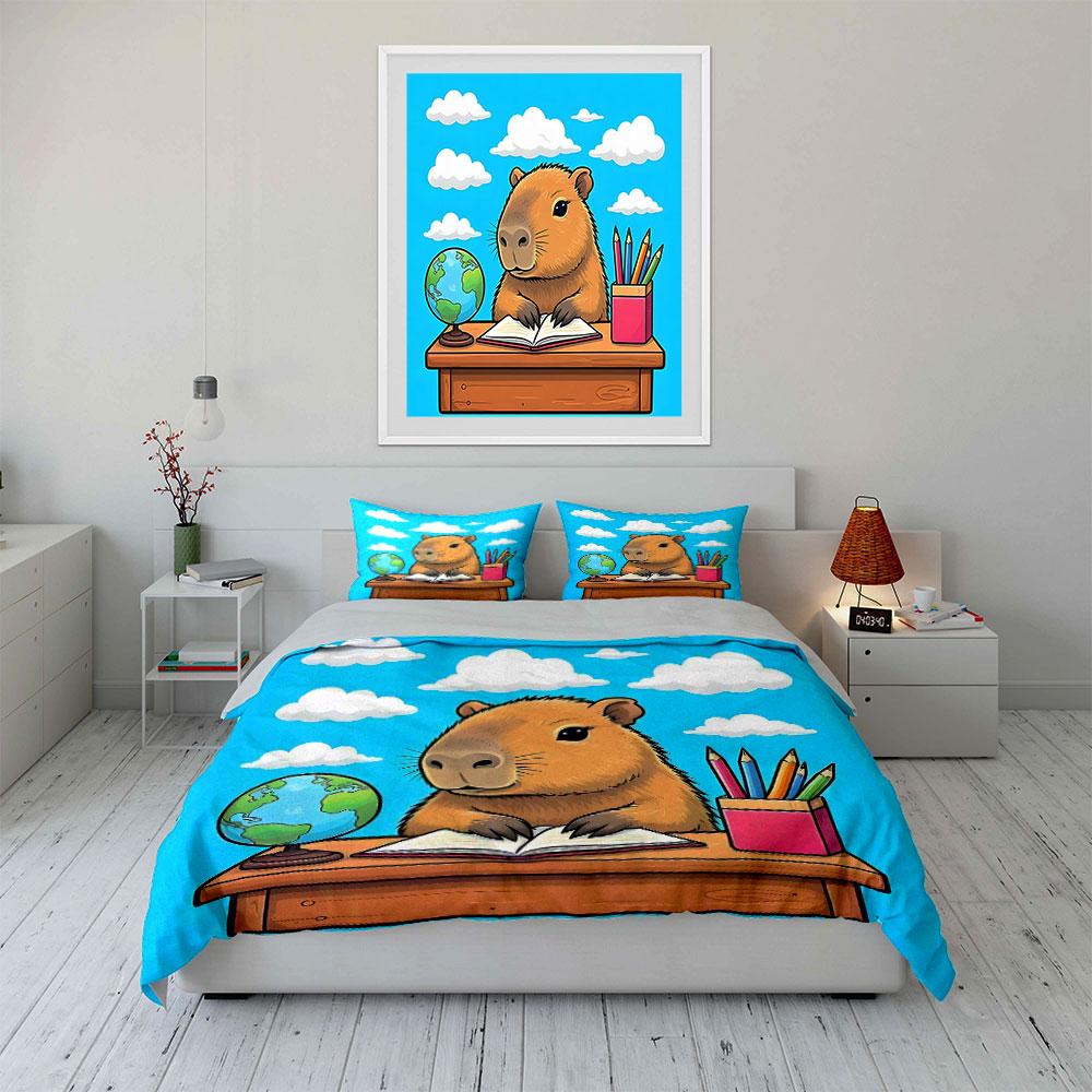 Capybara Studenten-Leseset Bettwäsche Bettbezug-Set  (1*Bettbezug 2*Kissenbezüge, ohne Bettdecke)