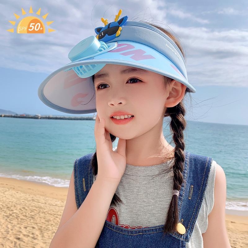 Summer with Fan Children's Sun Protection Hat UV Sky Top Hat Boys and Girls Big Hat Brim Sun Hat