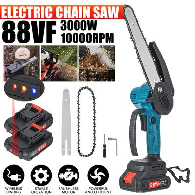 8Inches Electric Chain Saw Mini Pruning Garden Logging Saw Woodworking Tool Wood Cutter for 18V Battery 3000W