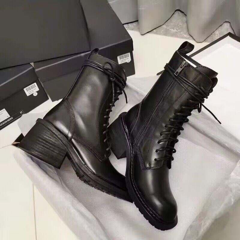 Ann Locomotive Martin Boots Female New Student Versatile Medium Boots Thick Heel Leather Single Boots