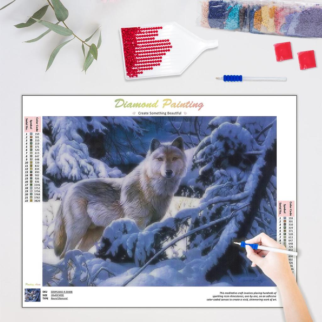 5D Diamond Painting Snow Wolf Cross Stitch Diamond Embroidery Animal Picture Of Rhinestones Mosaic Decoration Home 30x40cm/12x16inch