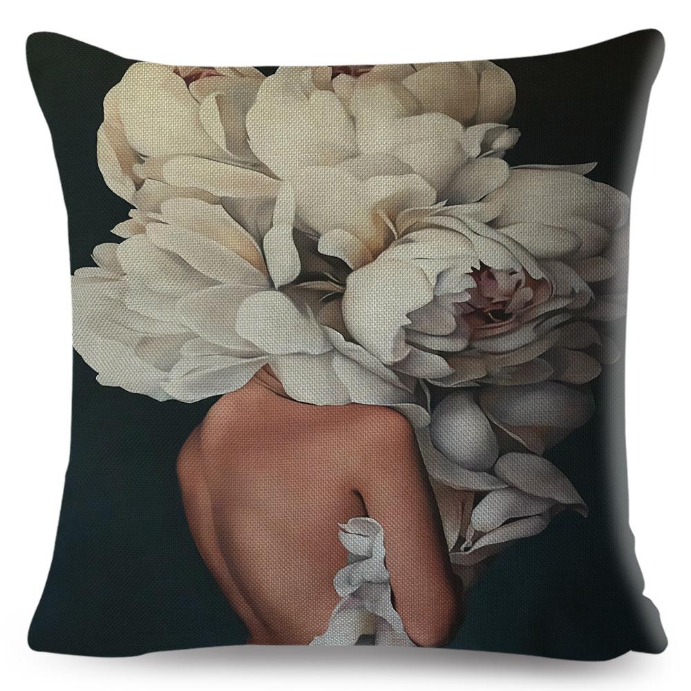 Sexy Flower Feather Women Cushion Cover Decor Harajuku Aesthetics Lady Double Print Pillowcase for Sofa Home Linen Pillow Case