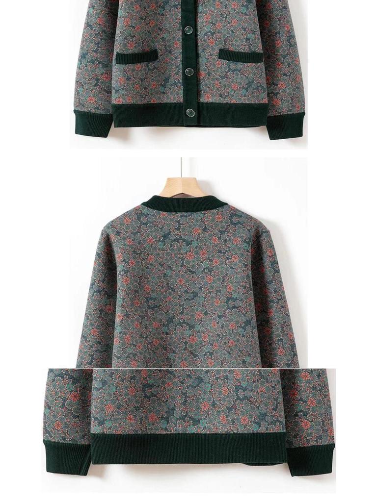 Fleece-Lined Printed Cardigan: Warm Autumn/Winter Style for Middle-Aged & Elderly Women