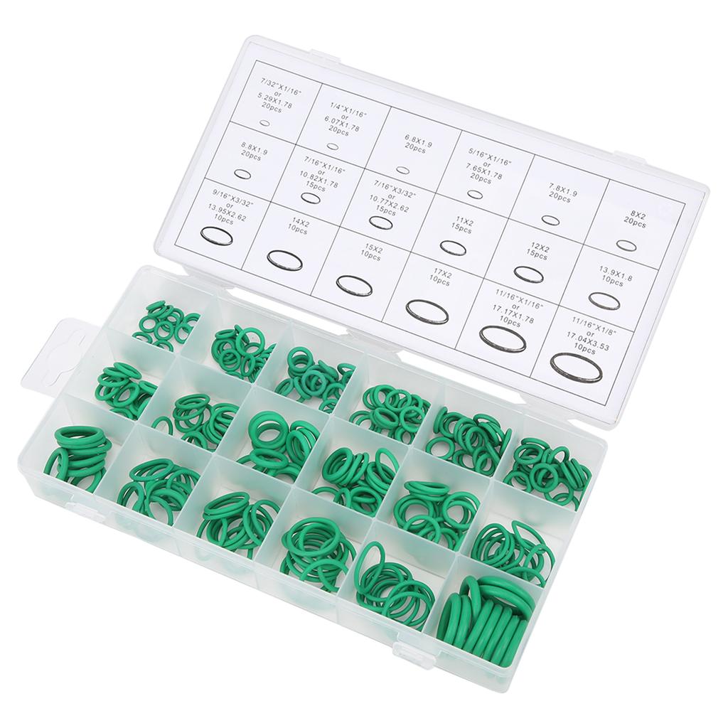 270pcs 18 Sizes Car Air Conditioning Compressor Seals Assortment Kit Green ORing for Water Faucet