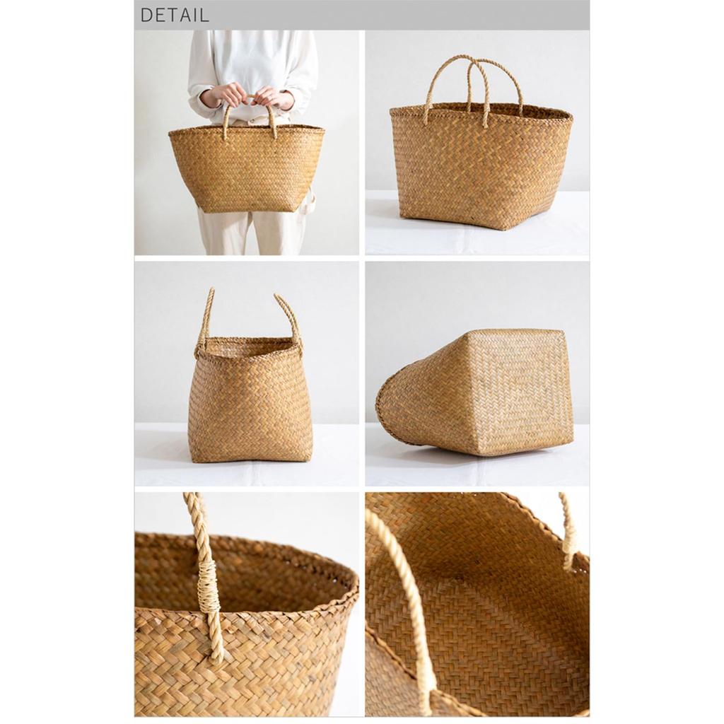 Siam Kachu Korbtasche, Handgefertigt aus Seegras, Hergestellt in Thailand (Quadratisch, Groß)