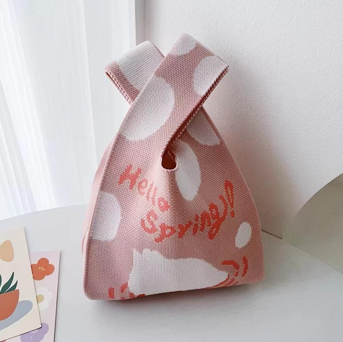 

Internet Celebrity Hyunya Style Office Handbag Knitted Bucket Bag Wool Bag Souvenir Versatile Handbag Casual 20X35X2