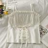 Short Style Crop Top with Exposed Navel and Black Fungus Edge Slim Fit Camisole Women's New Style Drawstring Tied Knit Vest Summer