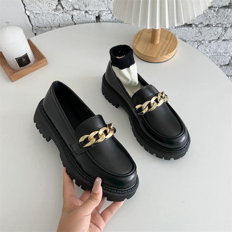 Boty Mary Jane Pro ženu Lodičky Lolita Platforma Dámské Mokasíny Vintage Pevná kůže Slip On Kovová přezka Boty Oxford