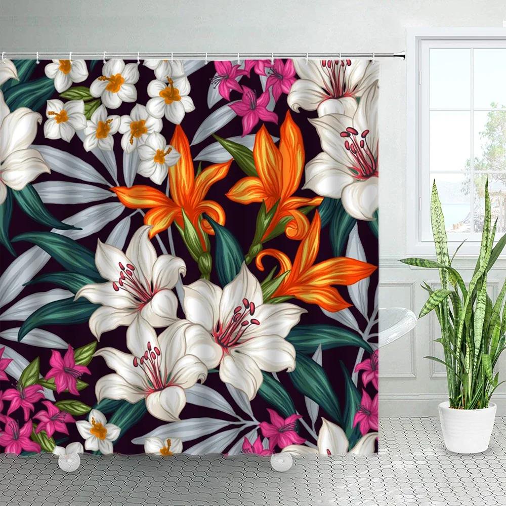 Pink Floral Shower Curtains Dandelion Watercolor Flowers Green Plants Leaves Home Decor Bathroom Fabric Bath Curtain With Hooks