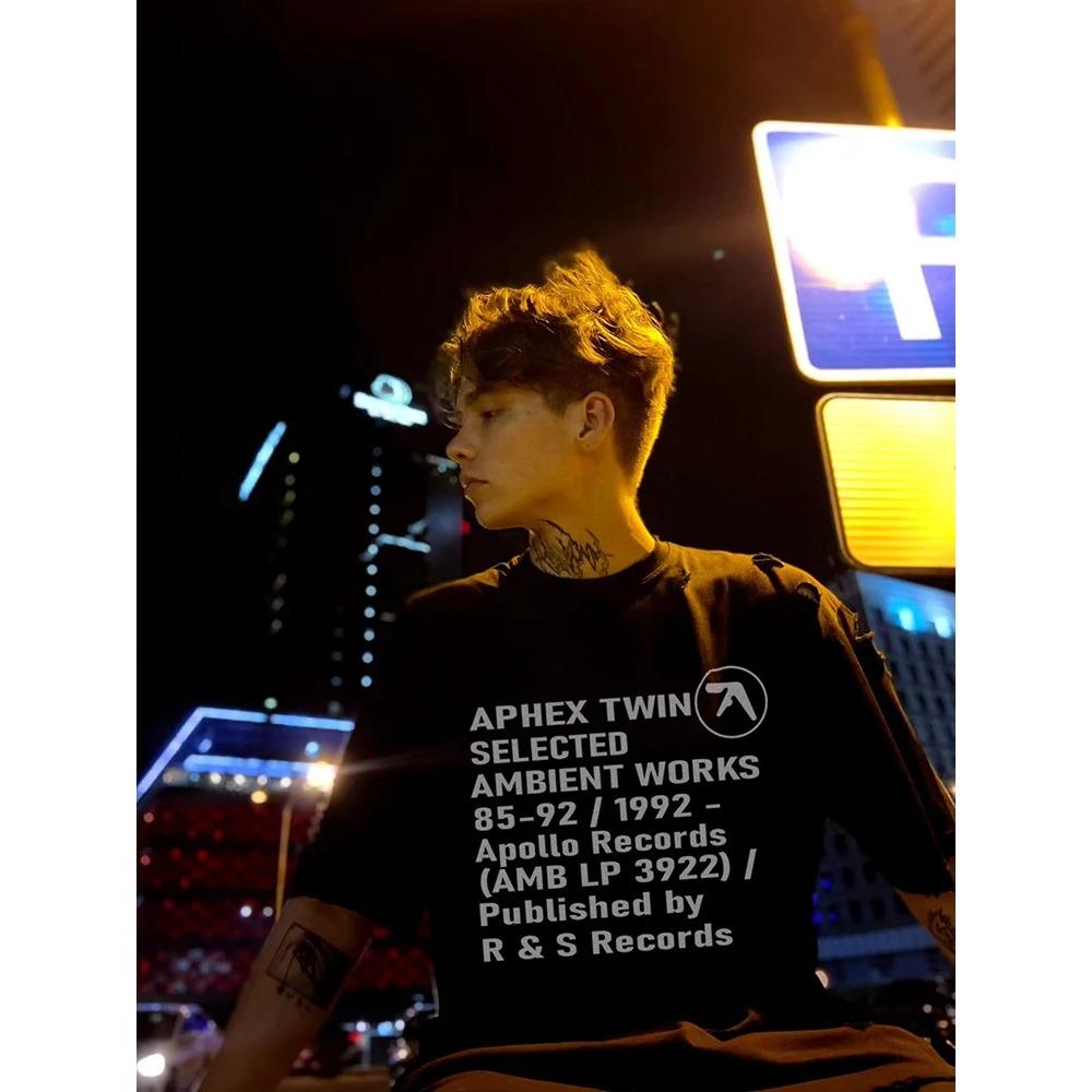 Men T-Shirt Aphex Twin Cotton Graphic Oversized Korean Fashion Short Sleeve Tops Tees Y2k Streetwear Aesthetic Harajuku Clothing