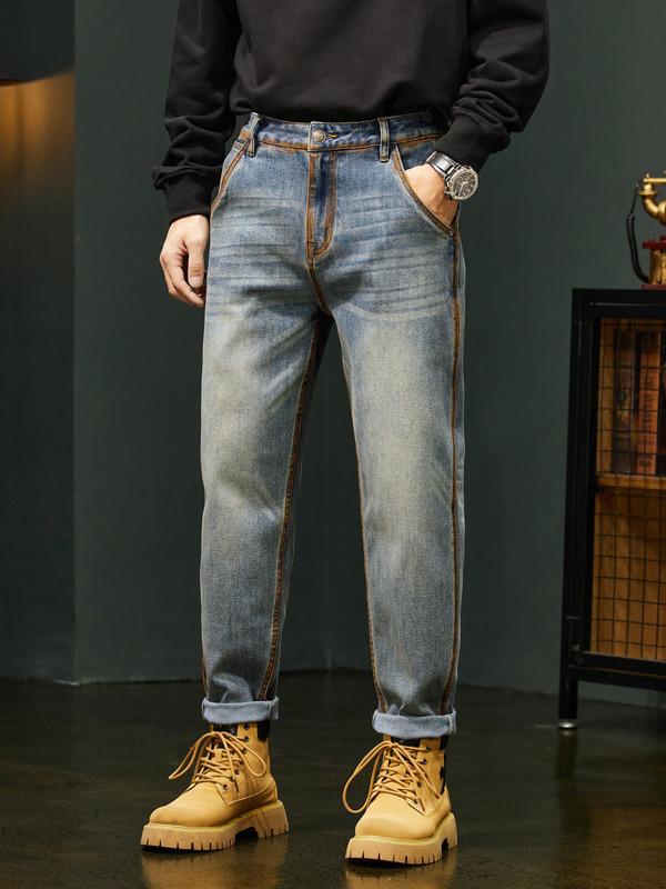 Jean fuselé à jambe droite pour homme: Pantalon décontracté tendance, ample et polyvalent pour l'automne/hiver.