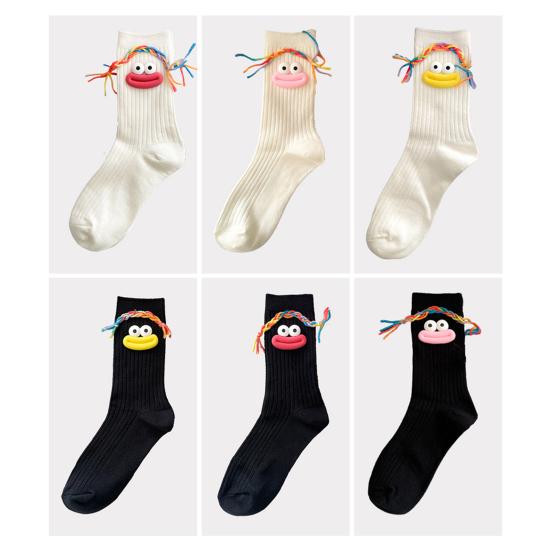 Funny Face Socks Cartoon Crew Socks with Colorful Braids Sausage Lips Cute Silly Socks for Women Girls Birthday Festive Gifts