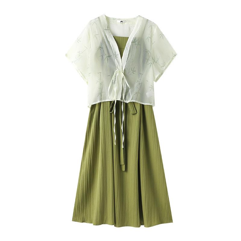 

Женская одежда больших размеров Улучшенный ханьфу Платье-халтер Кардиган Комплект Летний Новый стиль Новое платье 6XL