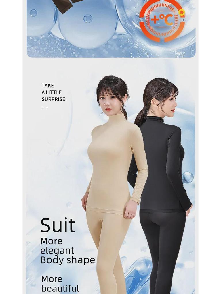 High Collar Hyaluronic Acid Moisturizing Women's Suit for Autumn/Winter - Ultra-Thin & Invisible Warm Base Layer.