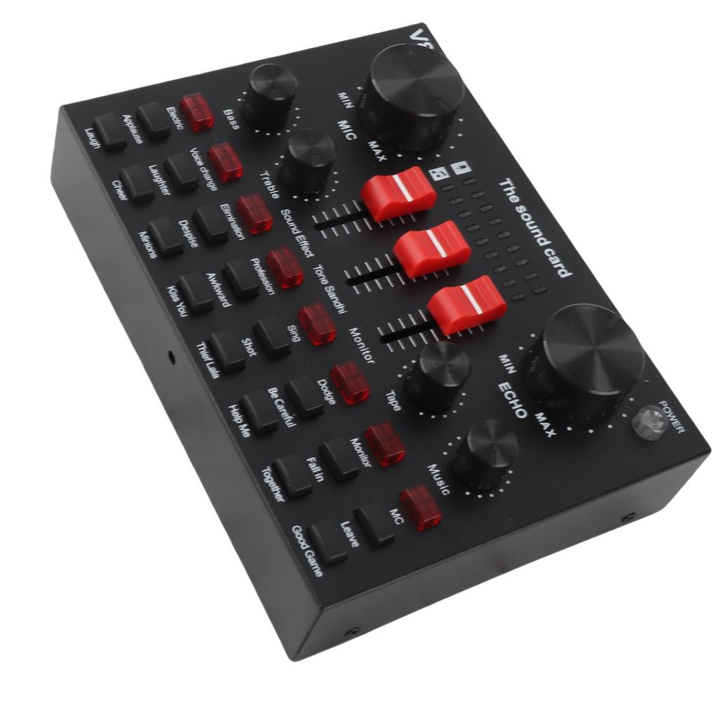 Live Sound Card 8 Modes Voice Changer Sound Mixer Board with 16 Sound Effects for Karaoke Live Streaming