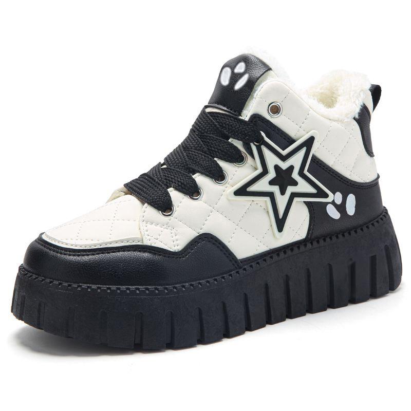 Winter New Sports Women's Shoes Student Velvet Thickened Large Cotton Shoes Muffin Cotton Shoes High Top Northeast Shoes Women's