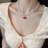 Elegant Freshwater Pearl Cherry Pendant Necklace - Detachable Artistic Clavicle Chain for Women.