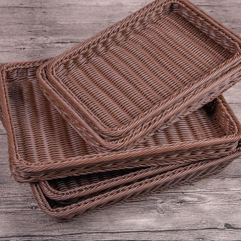 Imitation Rattan Handwoven Storage Basket Eco-Friendly Material Organizer for Kitchen Fruit Snack Picnic Outdoor Use