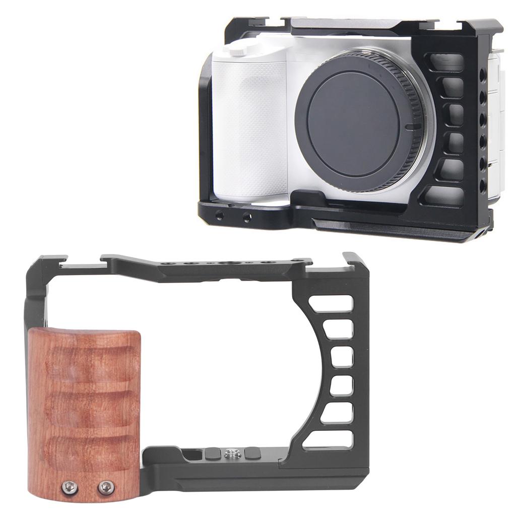 Full Camera Cage Aluminum Alloy Protective Camera Video Rig with Wood Handle 1/4 3/8 Inch Threaded Hole Cold Shoe Mount for ZV E1
