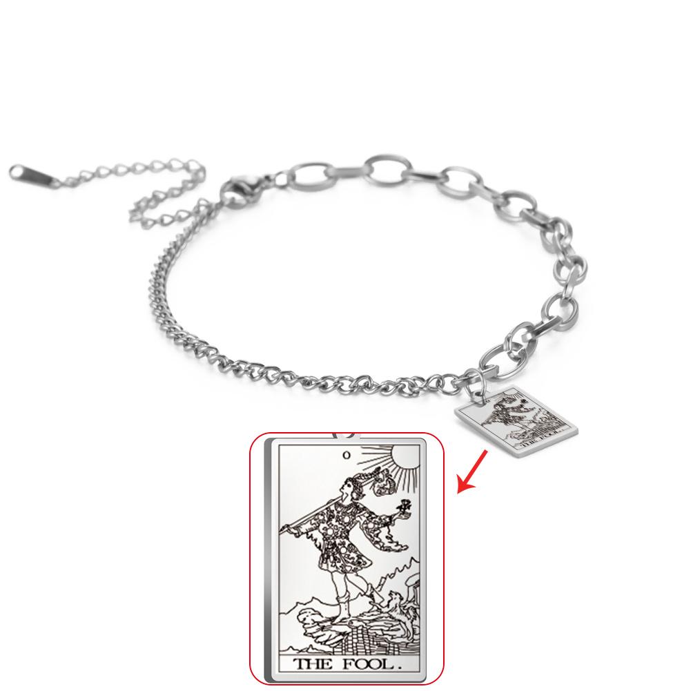Dawapara Tarot Card Bracelet for Women The Major Arcana Amulet Good Luck Tarot Jewelry Stainless Steel Friendship Wrist Jewelry Steel color