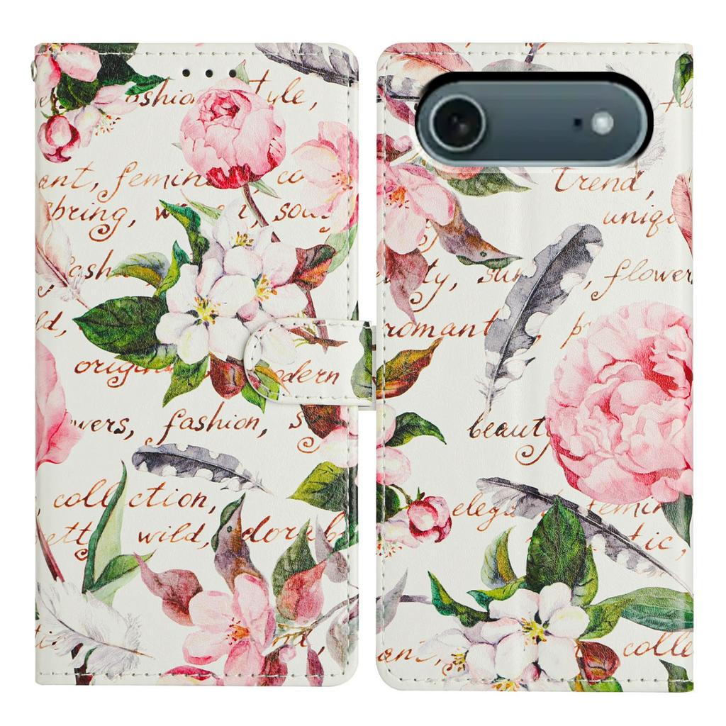 Für iPhone 17 Air Hülle Musterdruck Brieftasche Ständer Klappbar Leder Handyhülle mit Riemen