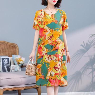 Elegant Dresses for Women Plus Size Loose Casual Short Sleeve Summer Dress Middle-aged Women's Clothing