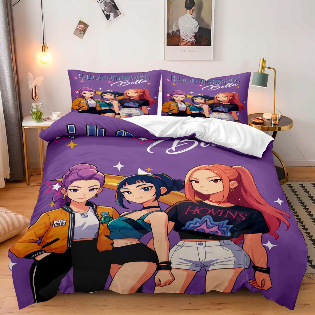 Conjunto de Cama Caçadores de Demônios K-Pop para Fã Crianças Lavável à Máquina Durável Tamanho King Queen Solteiro para Meninas K-pop Decoração de Casa Quarto