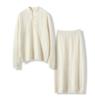 Women's Cashmere Knitted Suit with Chinese Stand Collar and Hollow Skirt, Perfect for Autumn/Winter.