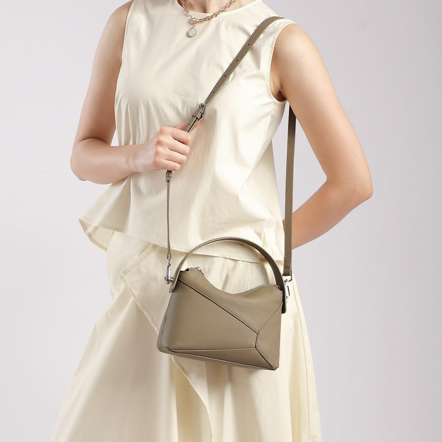 Top-grade Cowhide Leather, Premium Quality, 25 New Geometric Mini Genuine Leather Pillow Bag, Shoulder, Crossbody, and Handbag for Women