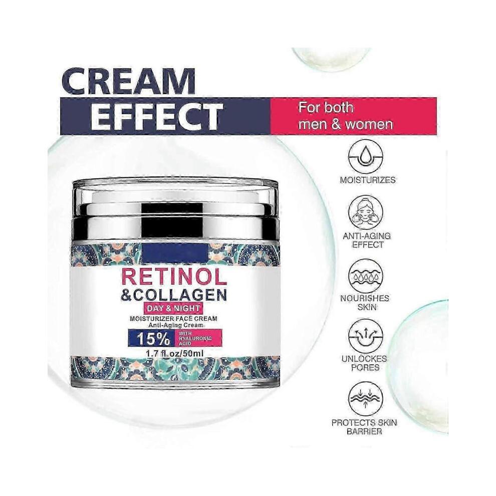 Retinol Cream for Face with Hyaluronic Acid, Collagen Face Moisturizer for Lifting Skin, Day-Night Anti-Aging Cream for Wrinkles, Fine Lines and Dryne