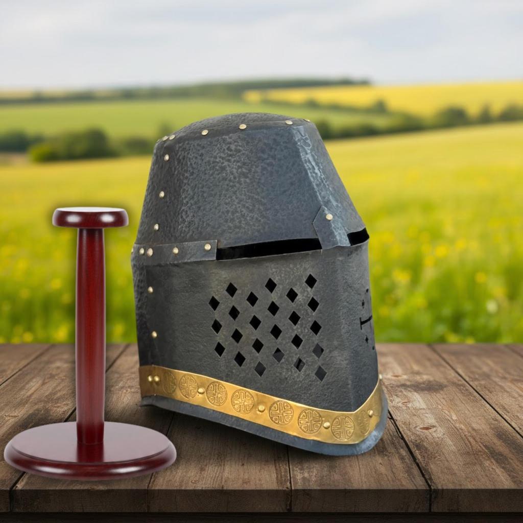Handmade Templar Crusader Helmet, Black Great Helm Steel Full Face Knight Helmet for LARP, Cosplay and Gift for Him