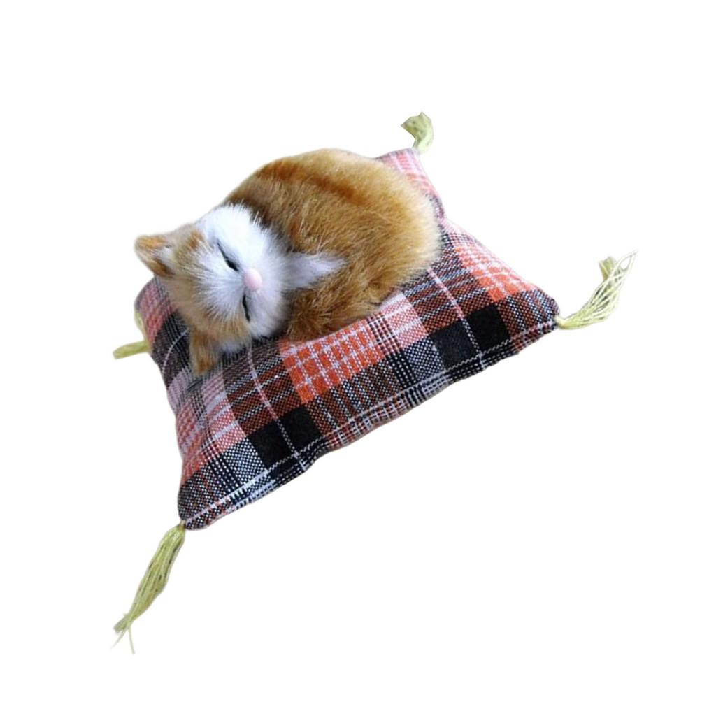 Simulation Animal Model Stuffed Sleep Cats Doll Plush Furry Kitten Ornament On Cushion Mat for Children Adult Present