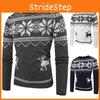 Gemütlicher und weicher Herren-O-Ausschnitt-Pullover mit festlichem Hirsch-Druckdesign für Weihnachtsfeiern