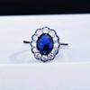 Royal Blue Sapphire Open Ring for Women Luxury European American Style Full Diamond Cluster Ring