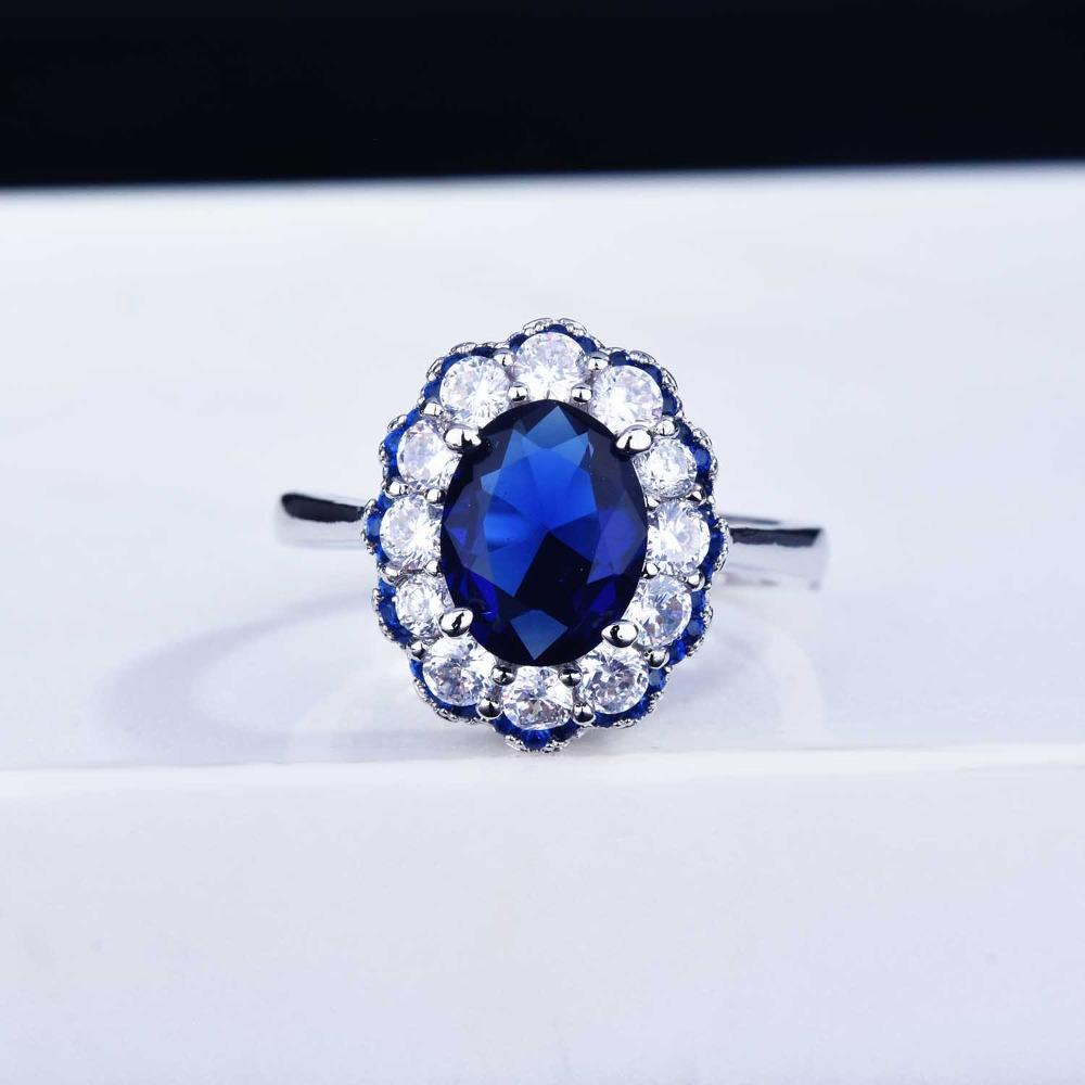 Royal Blue Sapphire Open Ring for Women Luxury European American Style Full Diamond Cluster Ring