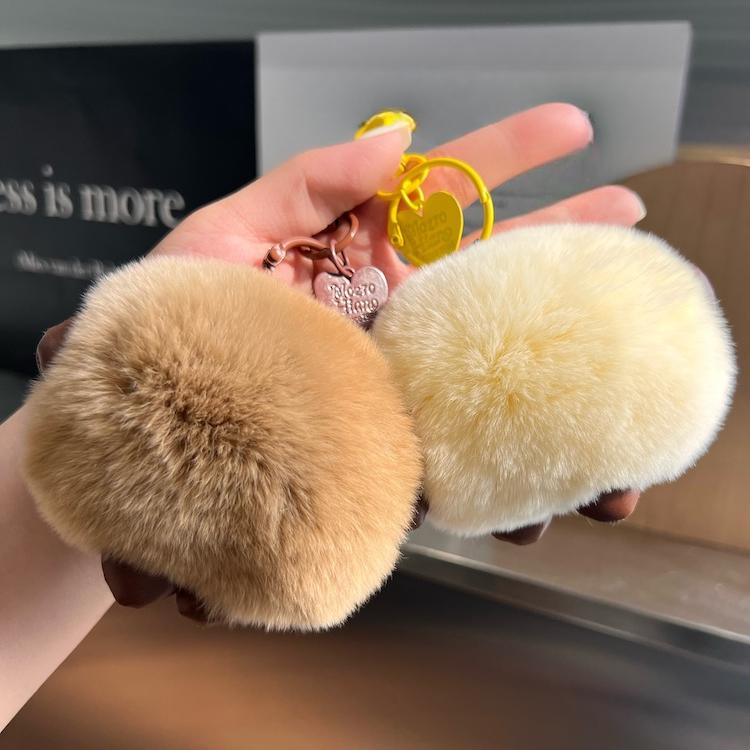 [Cute Buns] Rex Rabbit Hair Car Keychain Pendant Ins Internet Celebrity Hair Pom-pom Bag Pendant Gift