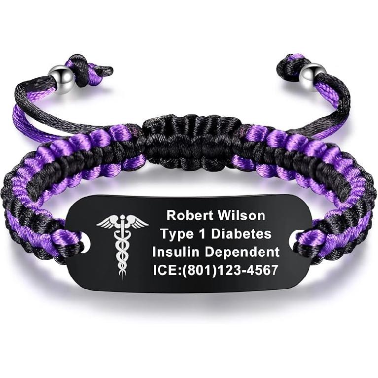 Medical Alert Bracelets for Women Personalized | Medical Alert ID Bracelets | Tow-Tone Polyester Rope Handmade Braided Emergency Bracelet, Adjustable