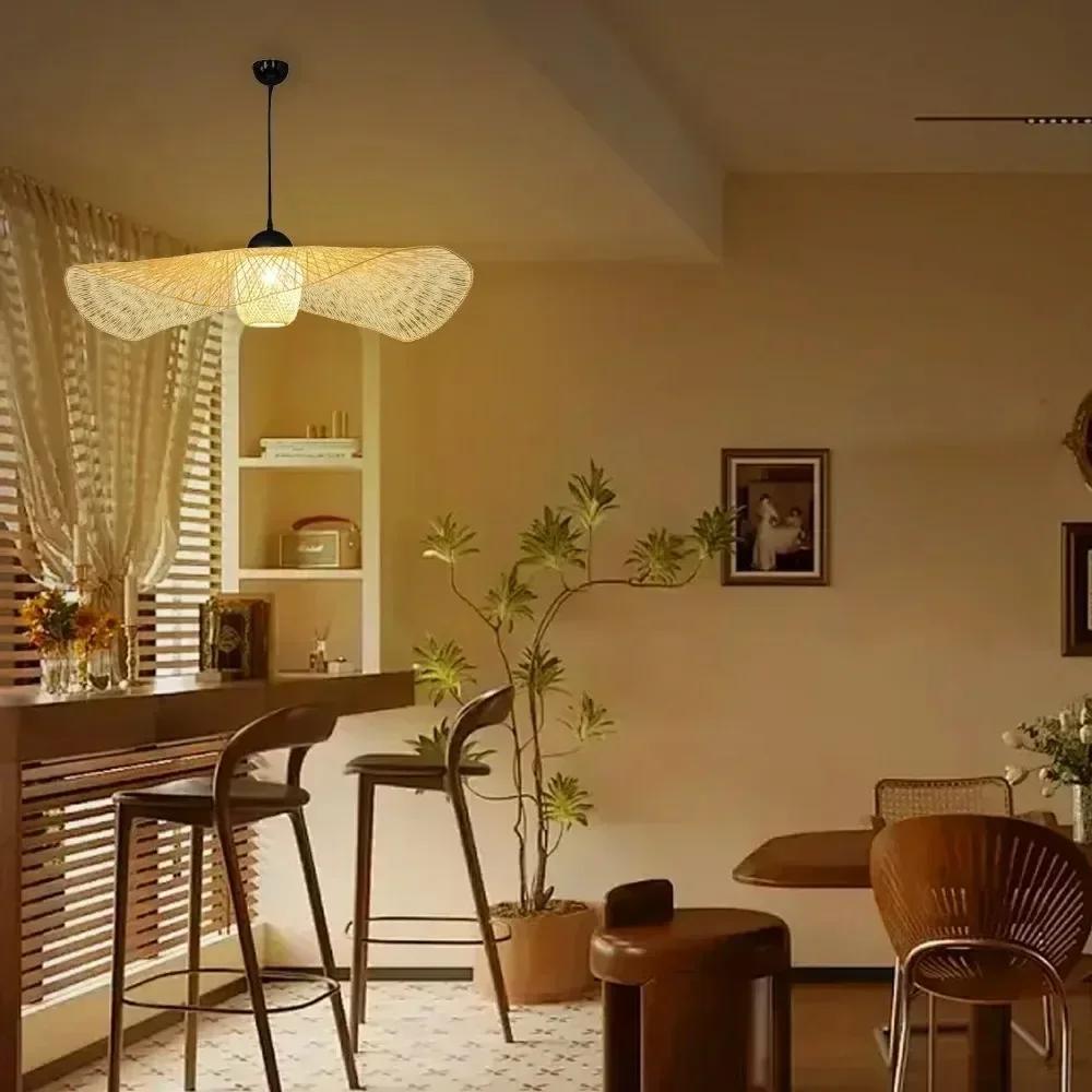 Populær håndvevd tak veving lysekrone lampe rotting flettet hjemme soverom Bambus kunst lampe Hanglamp E27 oppheng armatur