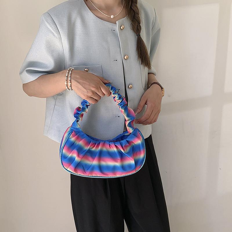 Stylish Summer Casual French Crescent Bag Trendy Cloud Shape Shoulder Handbag In Yellow Blue Pink