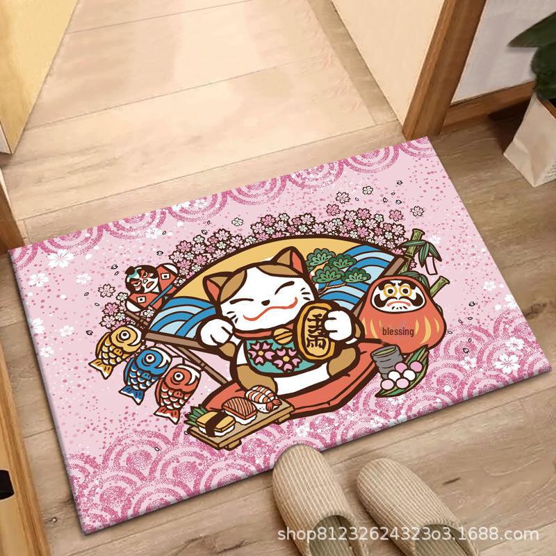 Lucky Cat Anti-Slip Floor Mats for Entrance, Bathroom, and Bedroom