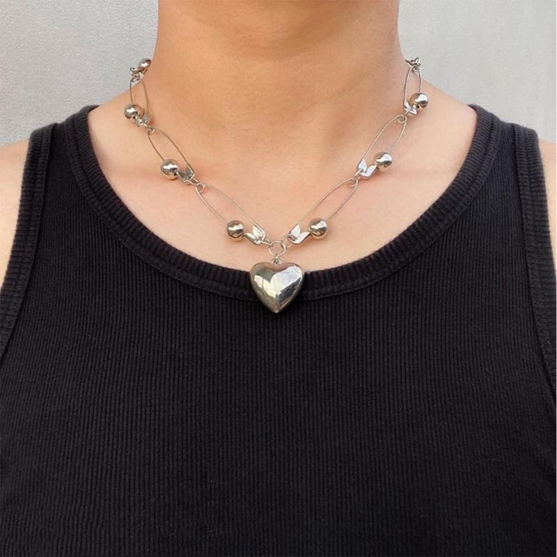 Exquisite Heart Necklace Romantics Metal Neck Chain Y2K Fashion Jewelry Safty Pin Splicing Necklace Women Girl