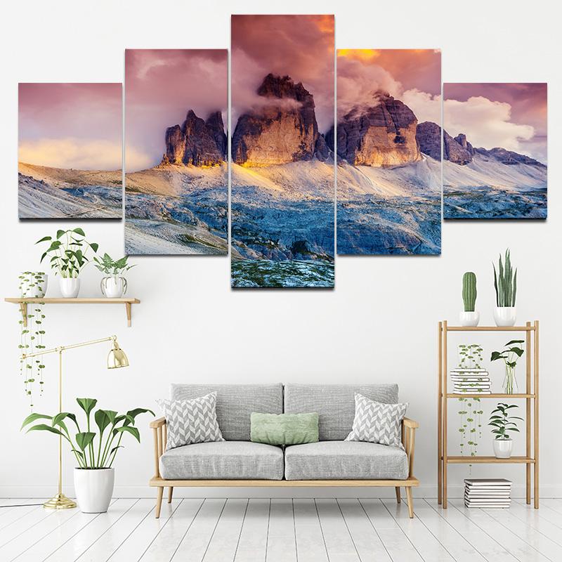 5 Panels Sky Ice Mountain Grassland Natural Landscape Canvas Printing Posters and Prints Wall Pictures Home Decor No Frame