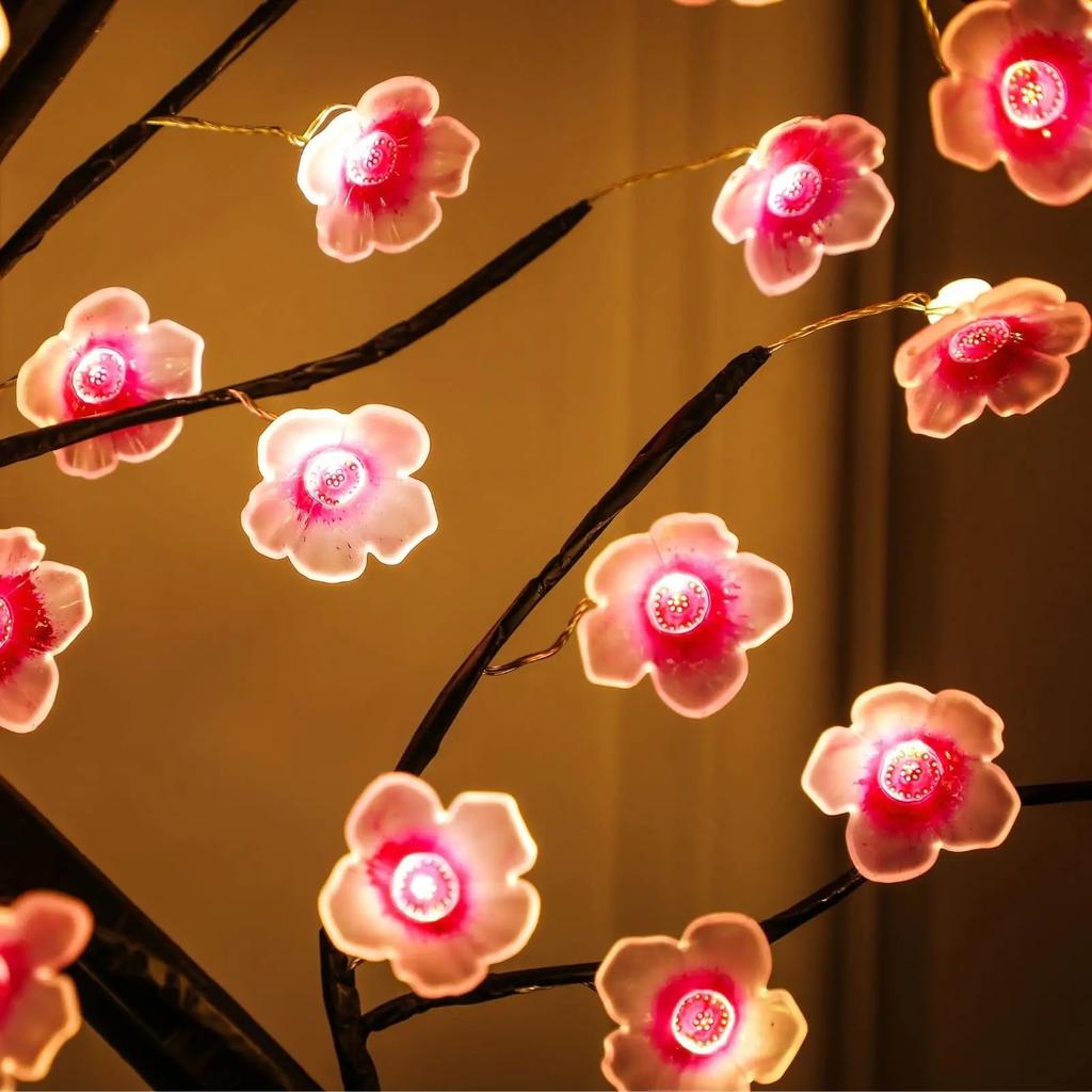 Table Pink Flower Night Light USB Battery Touch Switch Artificial Bonsai Cherry Blossom Desktop Tree LED Lamp Light Decoration