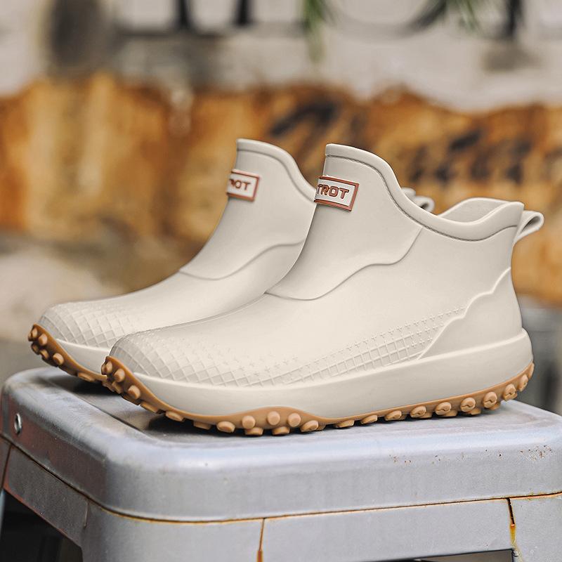 Unisex Wasserdichte Gummistiefel Knöchellang Rutschfest Gummi Schuhe Leichte Gartenarbeitsstiefel Innen Außen Schuhwerk 43 beige
