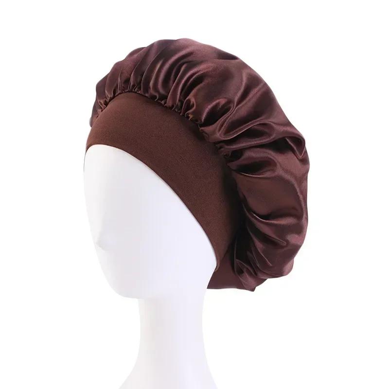 1 PC Satin Wide Brim Nightcap Silky Bonnet Hair Wrap for Sleeping Sleep Cap with Elastic Soft Band Shower Cap Silk Bonnet