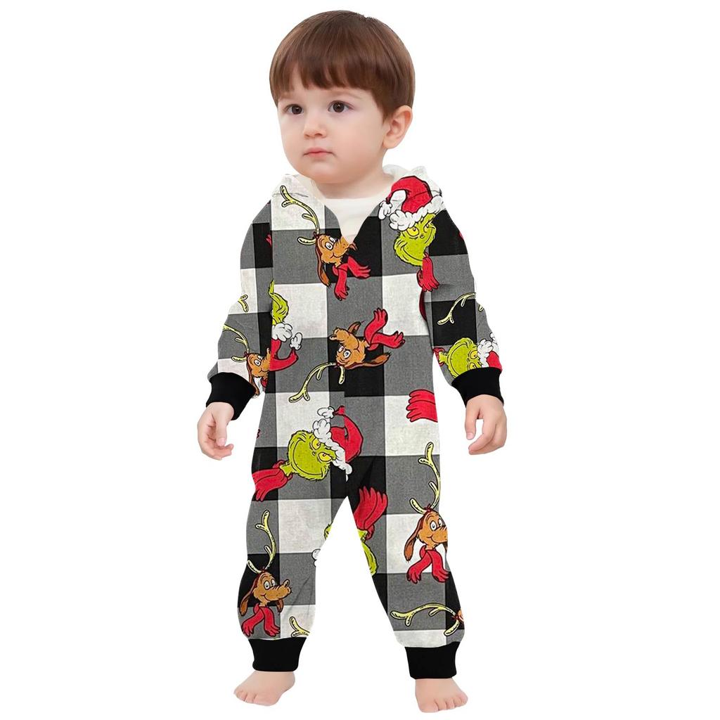Genitore-Natale Stampato Genitore-Figlio Felpa con Cappuccio Zip Un Pezzo Abbigliamento da Casa