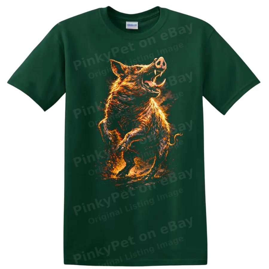 Fiery Boar Graphic T Shirt Wild Animal Art Design Fantasy Theme Tee