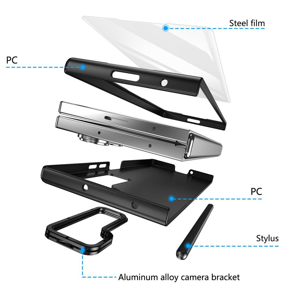 KEYSION with Touch Pen Case for Samsung Galaxy Z Fold 6 5 5G Hard PC Kickstand Phone Cover With Tempered Glass Screen Protector