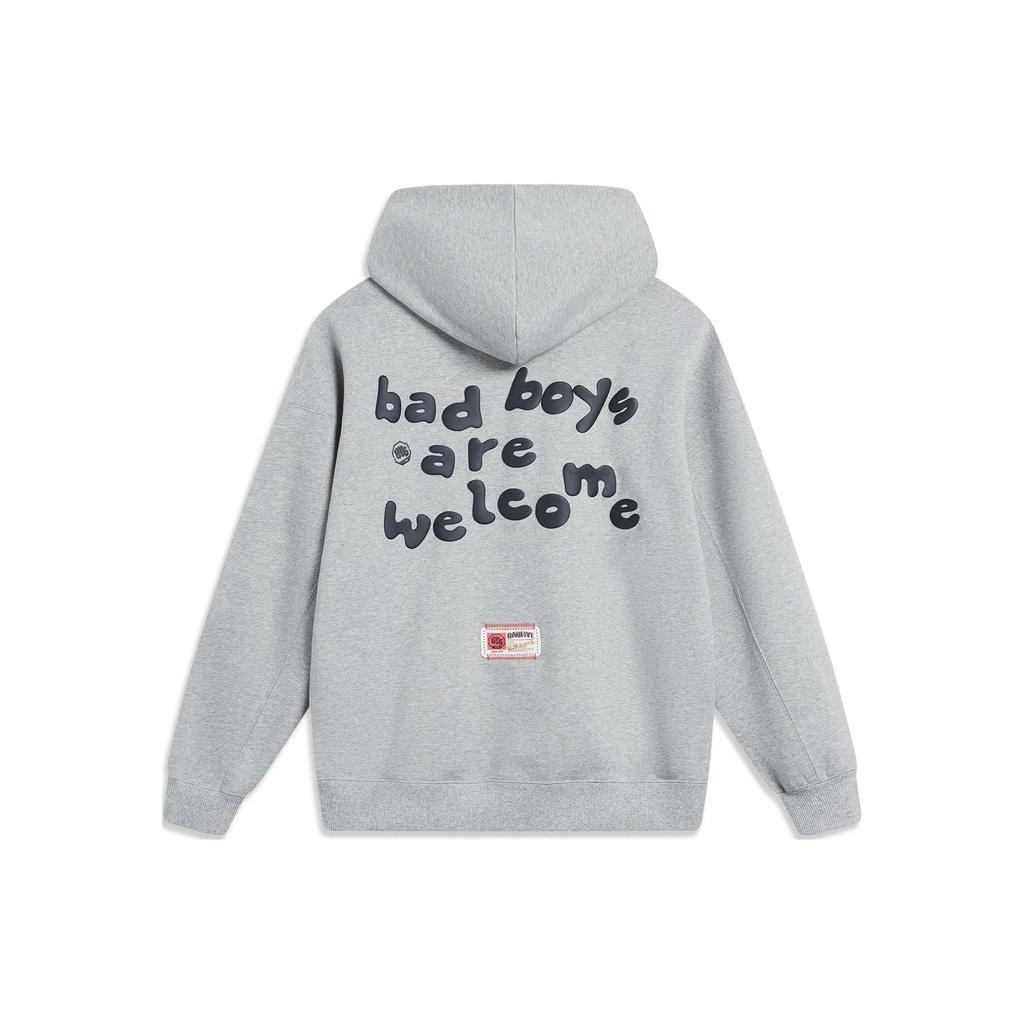 Li Ning Badfive Pulover cu Glugă cu Inscripție Hanorac Unisex Gri Deschis AWDT879-2